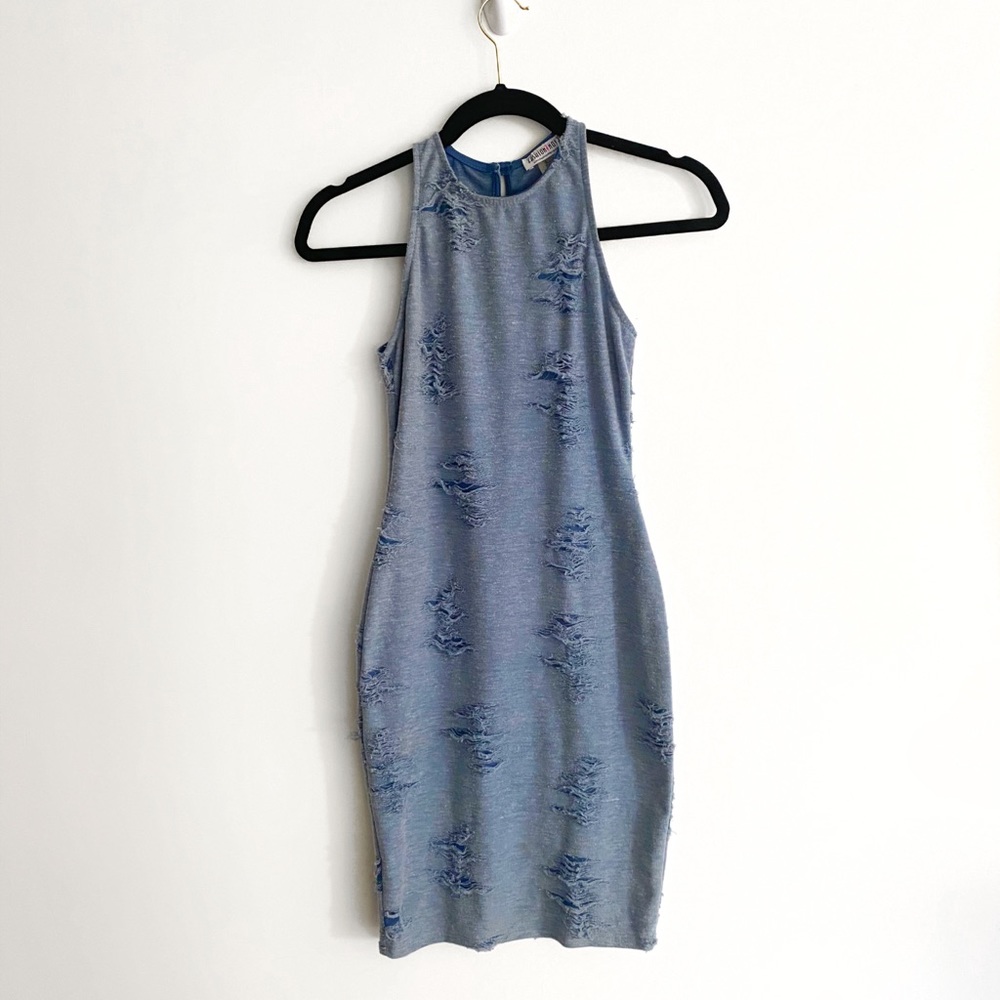 Fashion Nova distressed burnout stretch midi dress